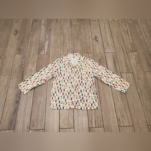 Hanna Andersson 100% cotton multicolor cream light bulbs flannel pajama shirt M